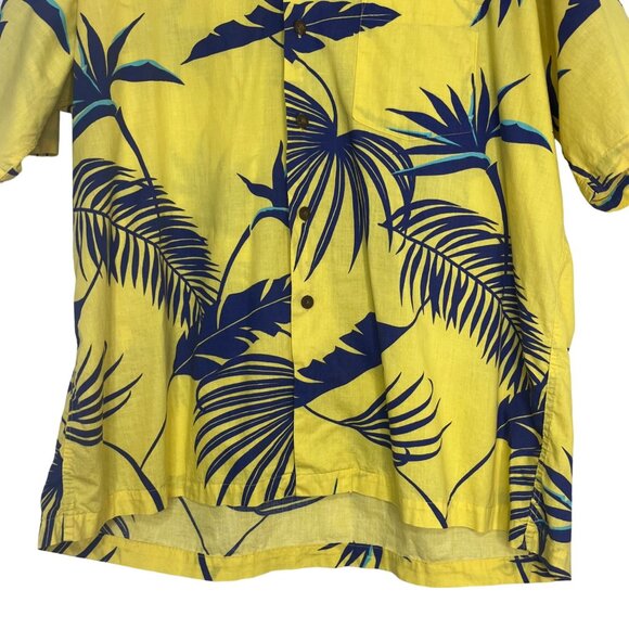 LL Bean Vintage 80's Hawaiian Shirt Mens XL Yellow Blue Palms Tropical - Picture 4 of 7